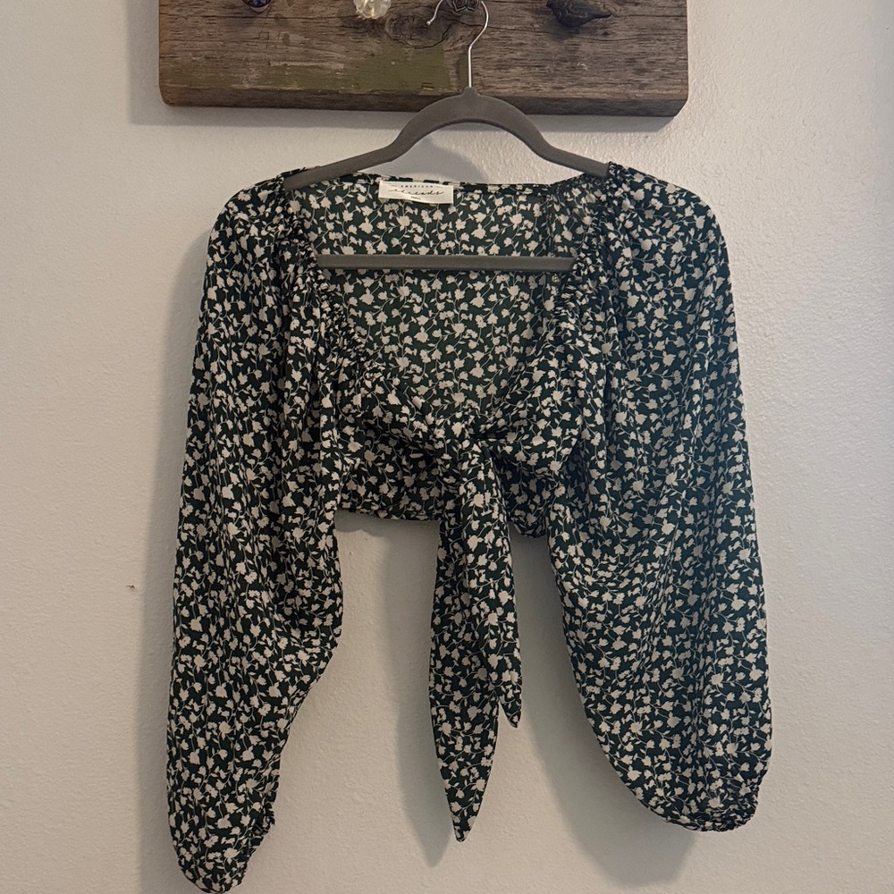 American Threads Dark Green Floral Blouse